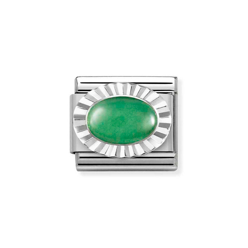 Nomination Classic Link Diamond Cut Green Aventurina Charm in Silver