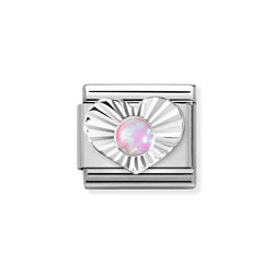 Nomination Classic Link Pink Opal Faceted Heart Charm in Silver