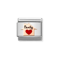 Nomination Classic Link Red Heart Family House Charm in Rose Gold