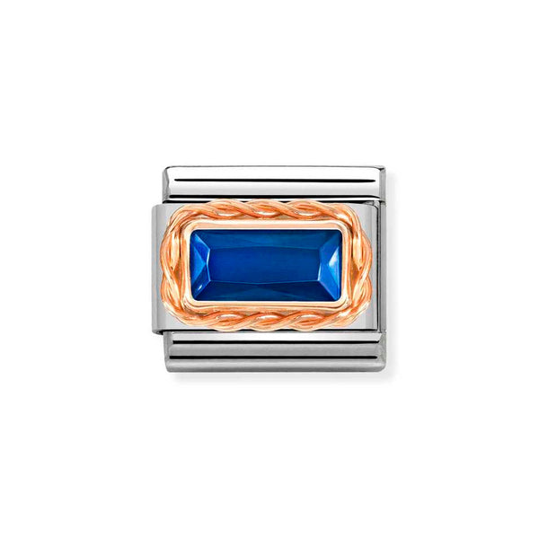 Nomination Classic Link Rich Set Blue Baguette CZ Charm in Rose Gold