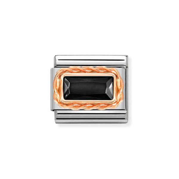 Nomination Classic Link Rich Set Black Baguette CZ Charm in Rose Gold