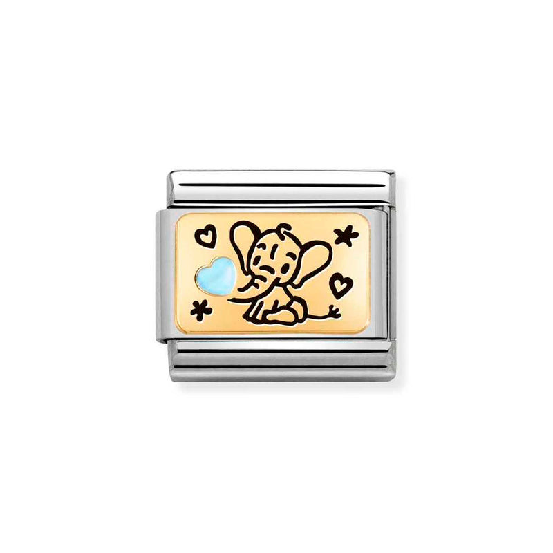 Nomination Classic Link Family Blue Elephant Charm in Gold