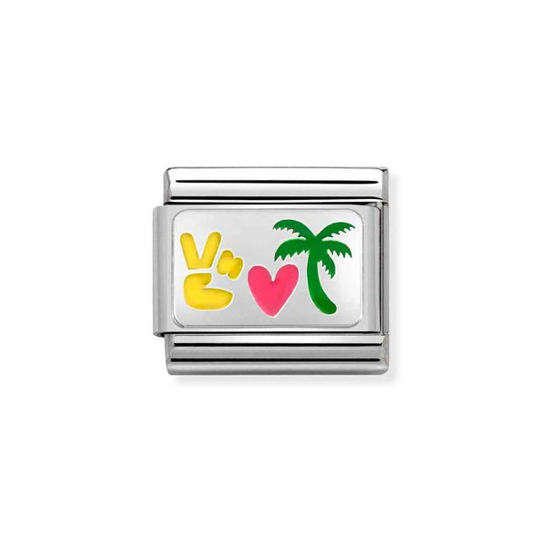 Nomination Classic Link Peace Heart Palm Tree Charm in Silver