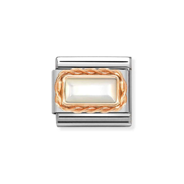 Nomination Classic Link Rich Set Baguette Mother of Pearl Charm in Rose Gold