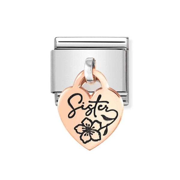 Nomination Classic Link Pendant Heart Sister Charm in Rose Gold