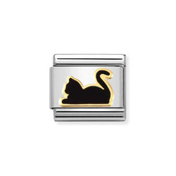 Nomination Classic Link Black Cat Charm in Gold