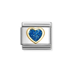 Nomination Classic Link Blue Glitter Heart Charm in Gold