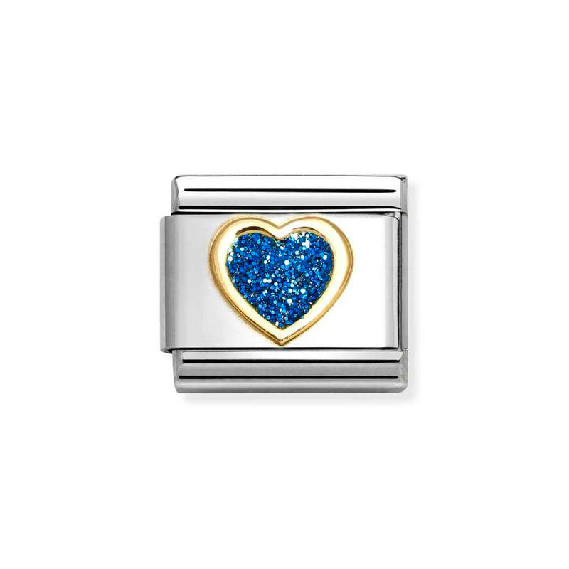 Nomination Classic Link Blue Glitter Heart Charm in Gold