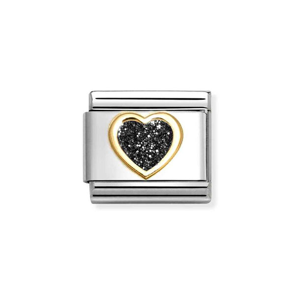 Nomination Classic Link Black Glitter Heart Charm in Gold