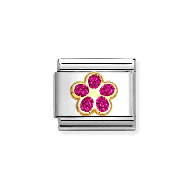 Nomination Classic Link Fuchsia Glitter Flower Charm in Gold