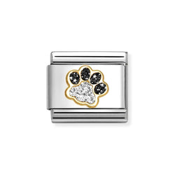 Nomination Classic Link Black & Silver Glitter Paw Print Charm in Gold