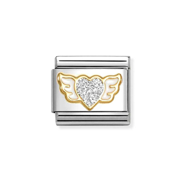 Nomination Classic Link Silver Glitter Winged Heart Charm in Gold