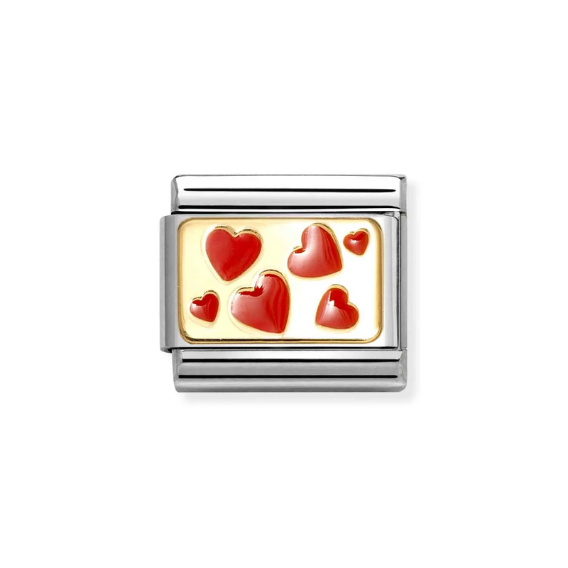 Nomination Classic Link Red Hearts Charm in Gold