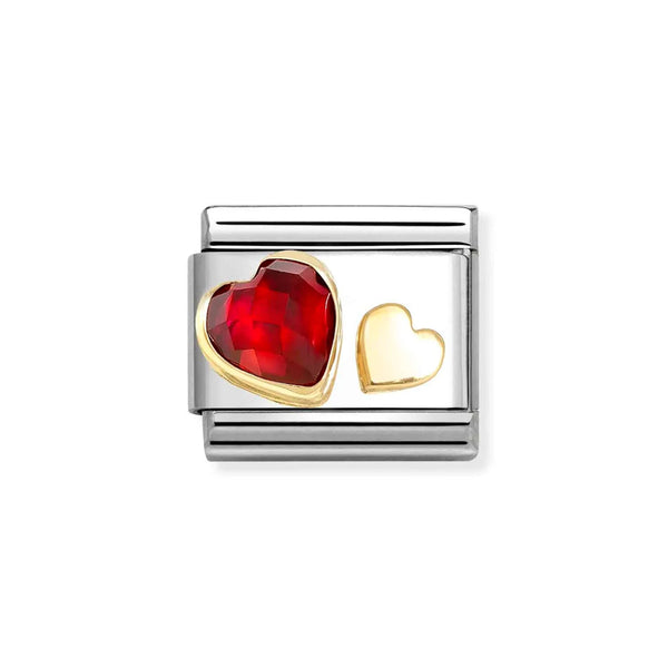 Nomination Classic Link Red CZ and Gold Heart Charm in Gold