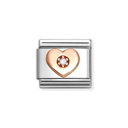 Nomination Classic Link Heart with White CZ Charm in Rose Gold