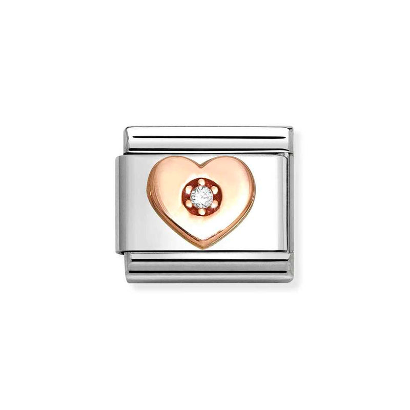 Nomination Classic Link Heart with White CZ Charm in Rose Gold