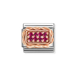 Nomination Classic Link Rich Pave Red CZ Charm in Rose Gold