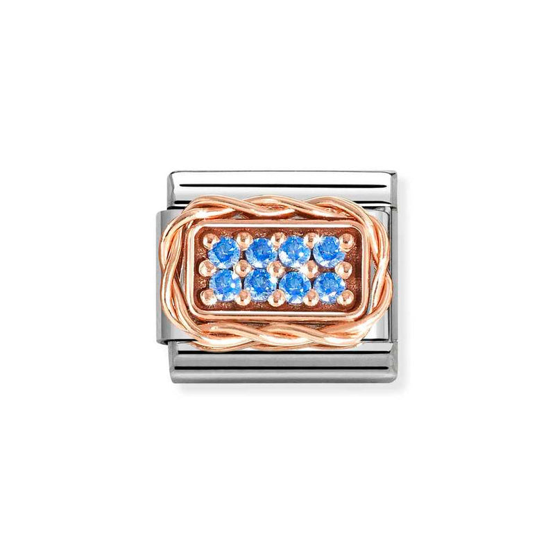 Nomination Classic Link Rich Pave Blue CZ Charm in Rose Gold