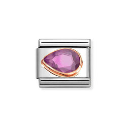 Nomination Classic Link Pear Cut Violet CZ Left Charm in Rose Gold