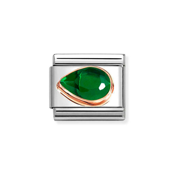 Nomination Classic Link Pear Cut Green CZ Left Charm in Rose Gold