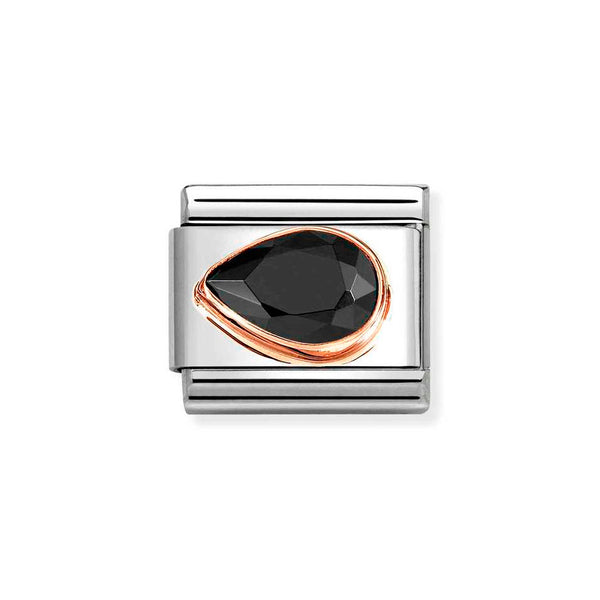 Nomination Classic Link Pear Cut Black CZ Left Charm in Rose Gold