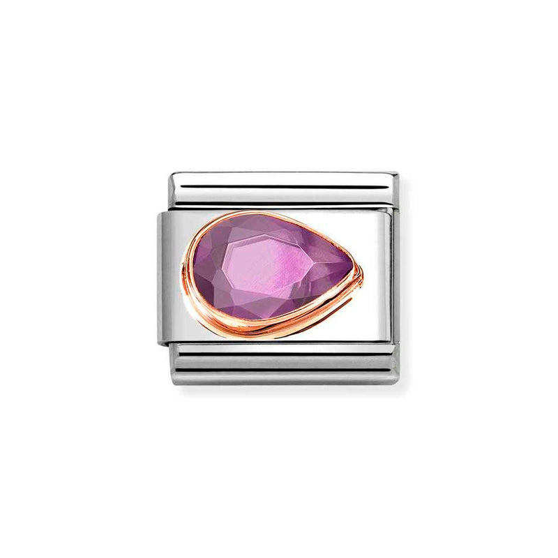 Nomination Classic Link Pear Cut Violet CZ Right Charm in Rose Gold