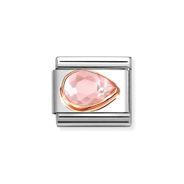 Nomination Classic Link Pear Cut Pink CZ Right Charm in Rose Gold