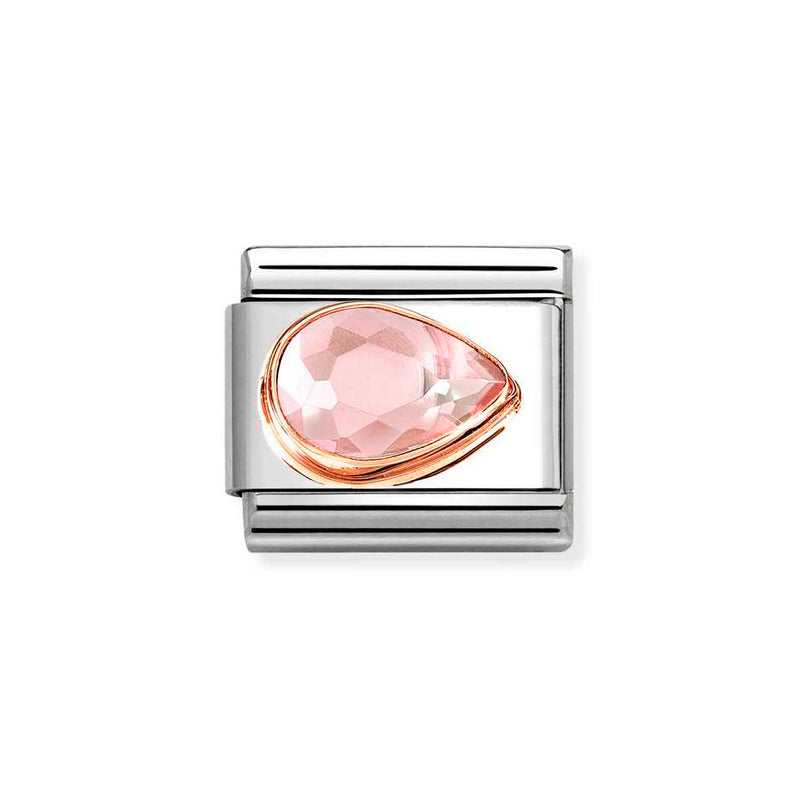 Nomination Classic Link Pear Cut Pink CZ Right Charm in Rose Gold