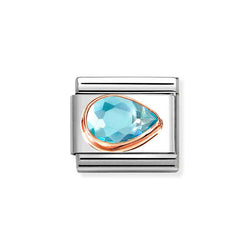 Nomination Classic Link Pear Cut Light Blue CZ Right Charm in Rose Gold