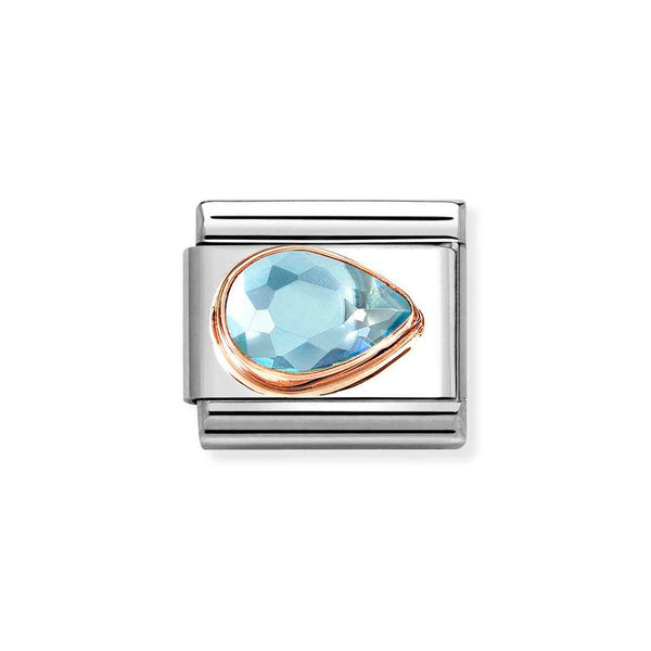 Nomination Classic Link Light Blue Teardrop CZ Charm in Rose Gold