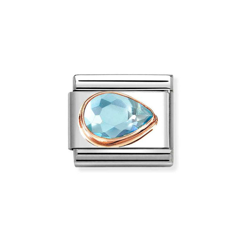 Nomination Classic Link Light Blue Teardrop CZ Charm in Rose Gold