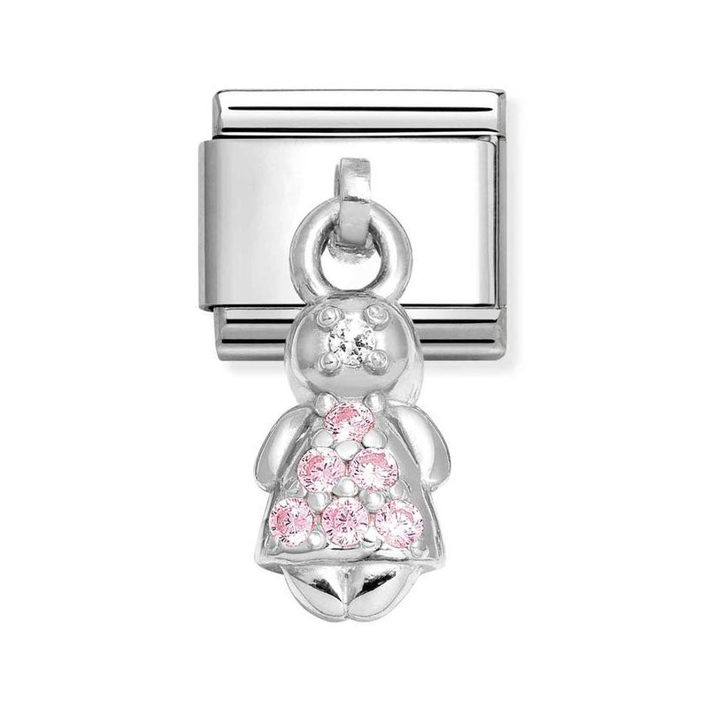 Nomination Classic Link Pendant Pink CZ Girl Charm in Silver