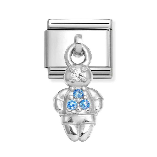 Nomination Classic Link Pendant Blue CZ Boy Charm in Silver