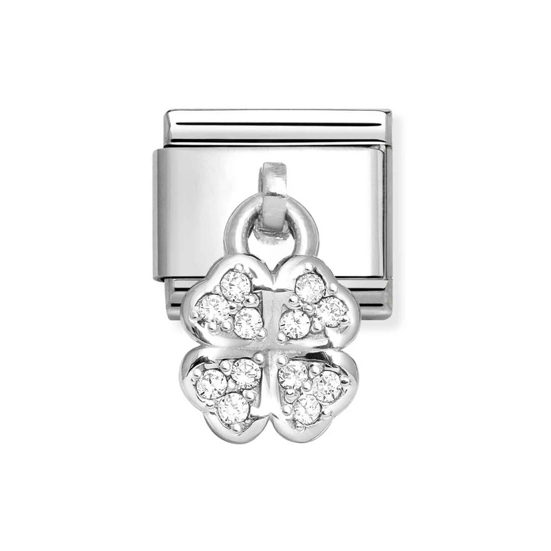 Nomination Classic Link Pendant CZ Four Leaf Clover Charm in Silver