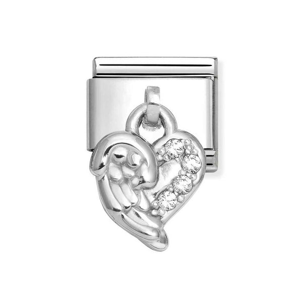 Nomination Classic Link Pendant CZ Heart Wing Charm in Silver