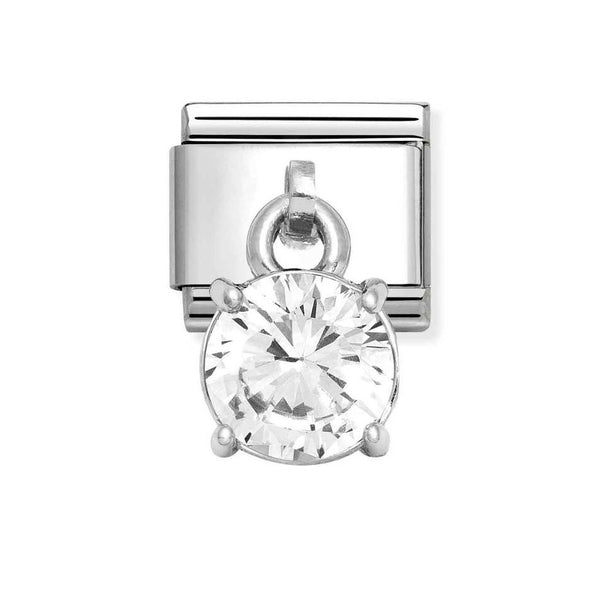 Nomination Classic Link Pendant Round Brilliant Cut Stone Charm in Silver