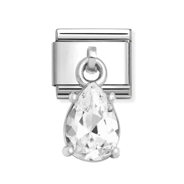 Nomination Classic Link Pendant Pear Cut Stone Charm in Silver