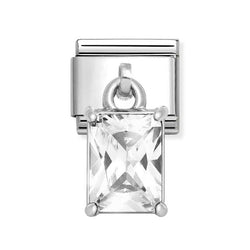 Nomination Classic Link Pendant Rectangular Cut Stone Charm in Silver