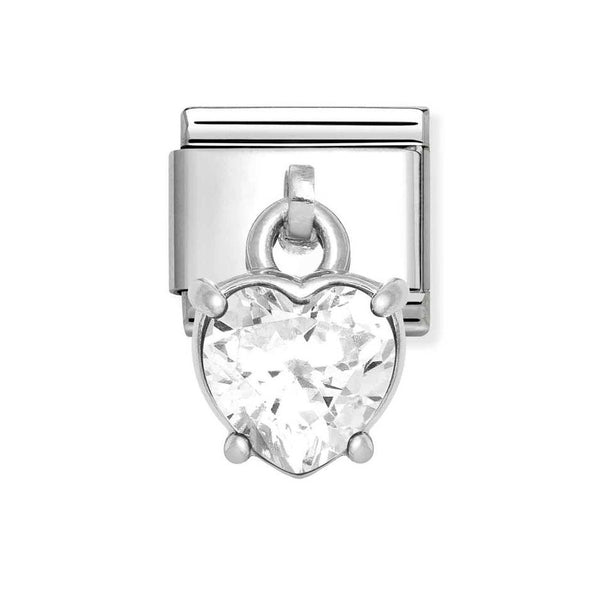 Nomination Classic Link Pendant Heart Cut Stone Charm in Silver