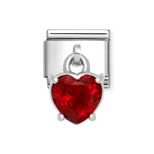 Nomination Classic Link Pendant Red Heart Cut Stone Charm in Silver