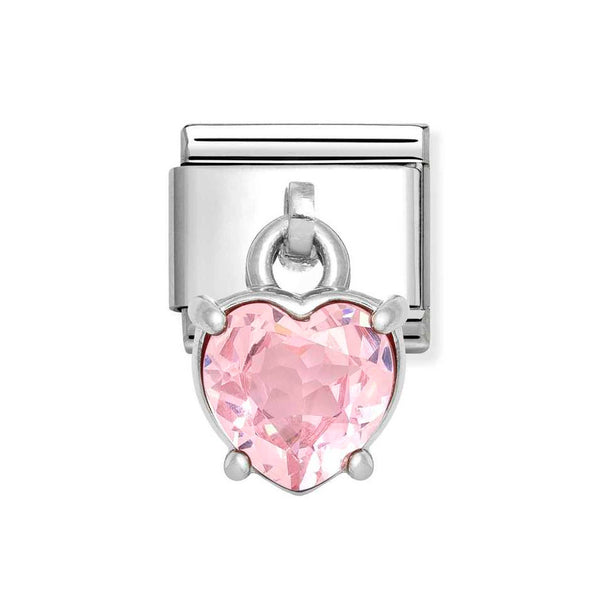 Nomination Classic Link Pendant Pink Heart Cut Stone Charm in Silver