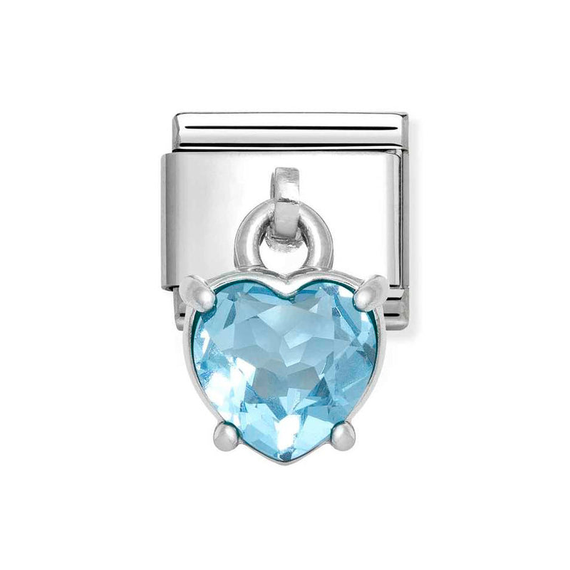 Nomination Classic Link Pendant Pale Blue Heart Cut Stone Charm in Silver