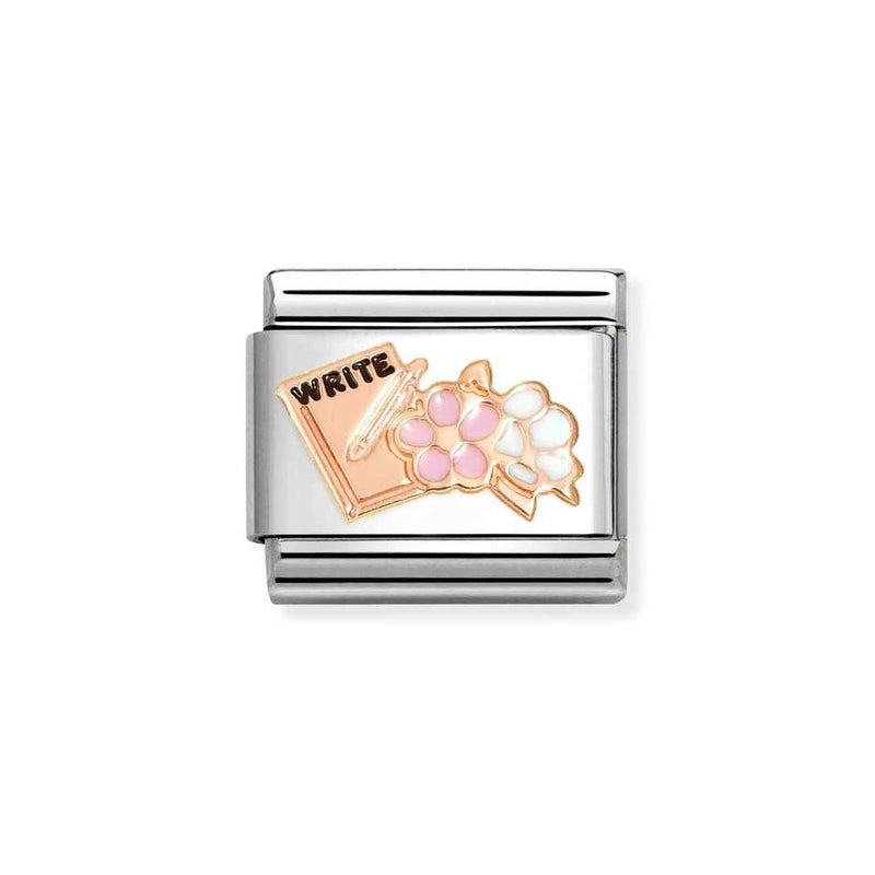 Nomination Classic Link Writing Book with Flowers Charm in Rose Gold