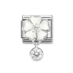 Nomination Classic Link Pendant White Flower & Round CZ Charm in Silver