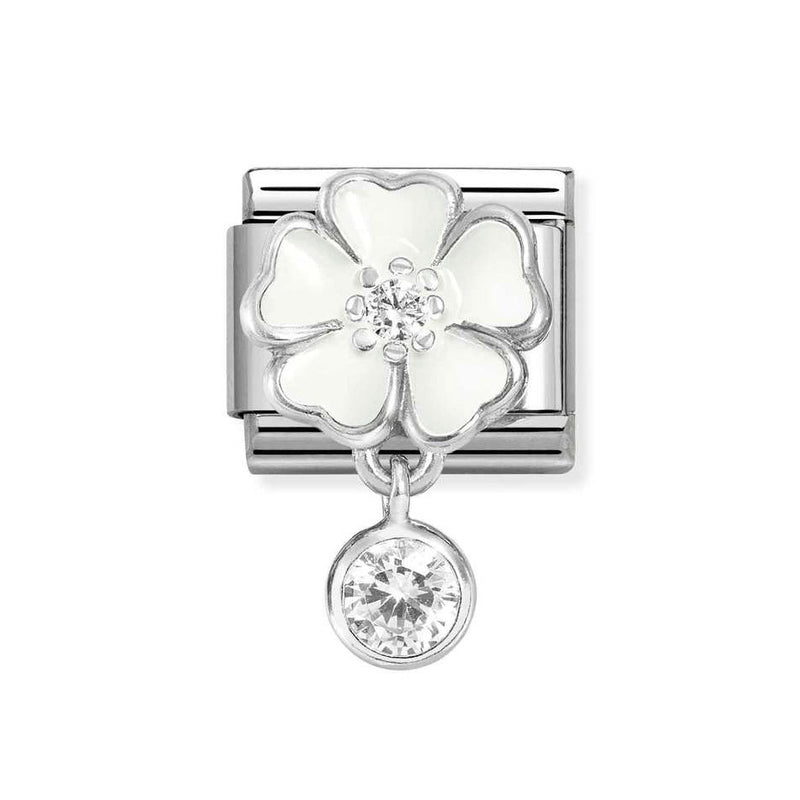 Nomination Classic Link Pendant White Flower & Round CZ Charm in Silver