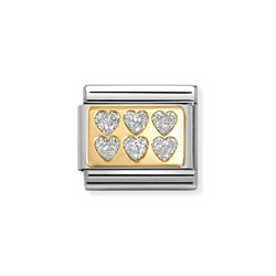 Nomination Classic Link Gold Glitter Silver Hearts Charm