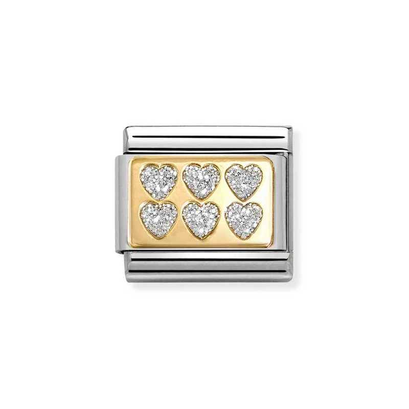 Nomination Classic Link Gold Glitter Silver Hearts Charm