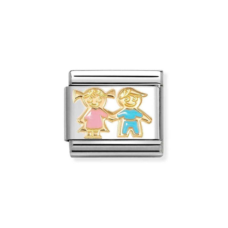 Nomination Classic Link Pink & Blue Brother & Sister Charm in Gold