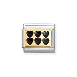 Nomination Classic Link Black Line Hearts Charm in Gold