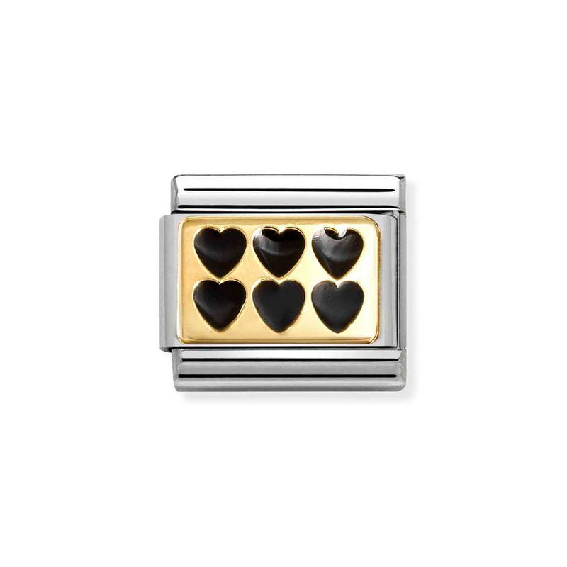 Nomination Classic Link Black Line Hearts Charm in Gold